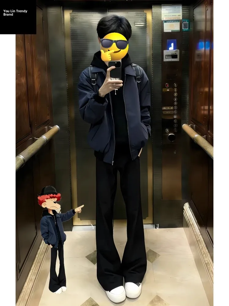 

Cleanfit Bla Bell Bot Men's Jeans Trendy High Waist Straight Leg Pants American High Street Lengthening Legs Effect