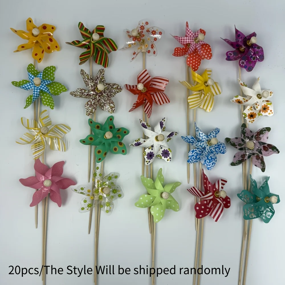 20 PCS Mini Windmill Set, Suitable for Courtyards and Gardens - Wind Powered Rotating Decoration and Parties, Pattern Shipping