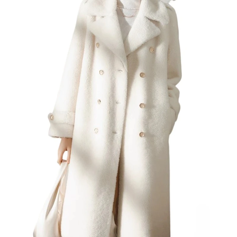 

KMETRAM Пальто из 100% натуральной шерсти, белая одежда для женщин, простая теплая зима 2025 года, длинная новая верхняя одежда пуховик женский зимний