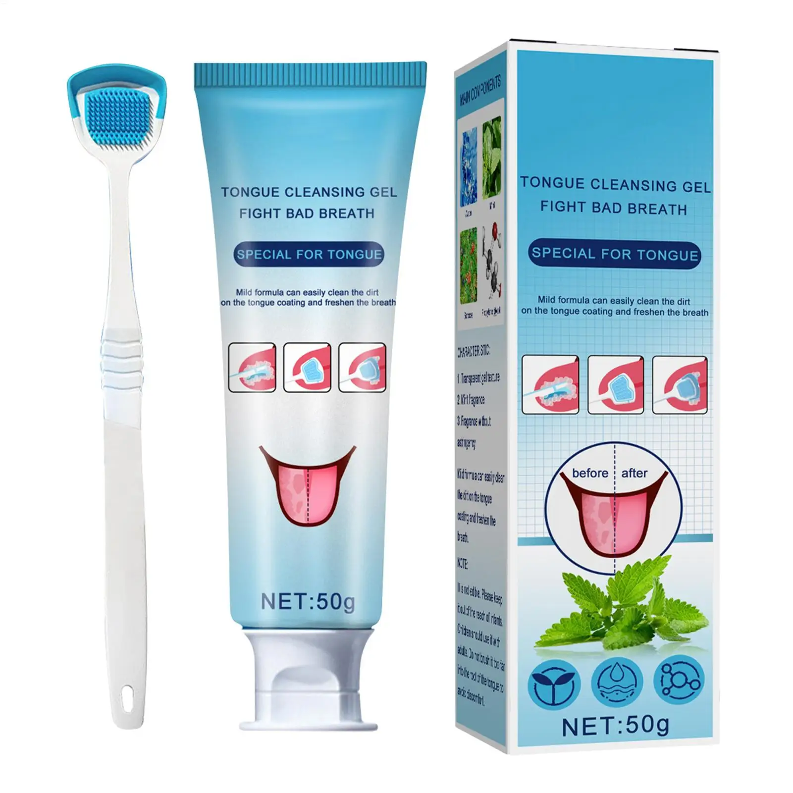 Tongue Cleaning Gel Set Effective Tongue Cleaner Gel Orals Cleaner Set Mint Tongue Scraper & Scrubber Effective Mouth Odor