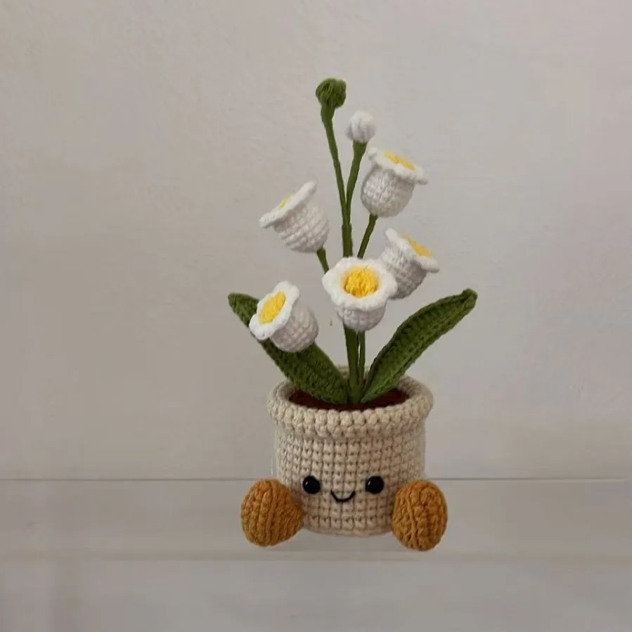 Niedlicher Gehäkelter Glockenblumen-Blumentopf, Handgefertigter Gewebter Blumentopf, Kreative Künstliche Blume, Schreibtisch- und Bücherregal-Dekoration, Geschenk – Detail 2