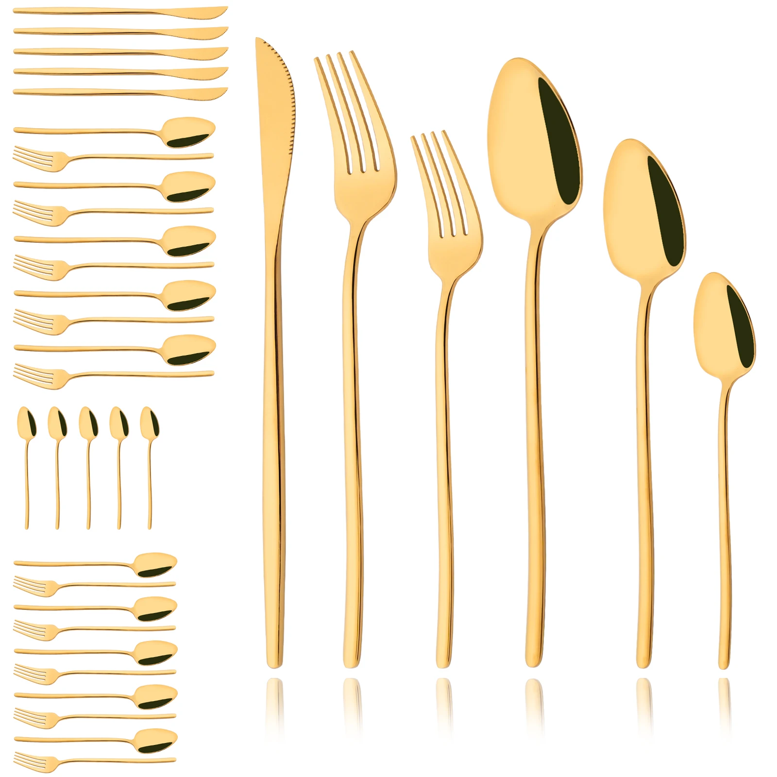 

36Pcs Gold Dinnerware Cutlery Set 18/10 Stainless Steel Steak Knife Fork Spoon Flatware Dishwasher Safe Kitchen Tableware Set