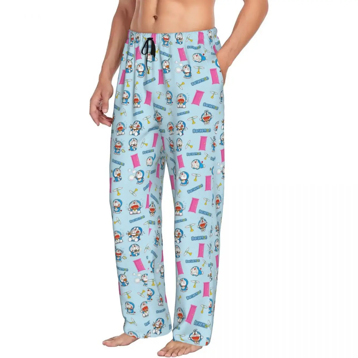 Custom Print D-Doraemons Cartoon Pajama Pants for Men Sleep Sleepwear Bottoms with Pockets