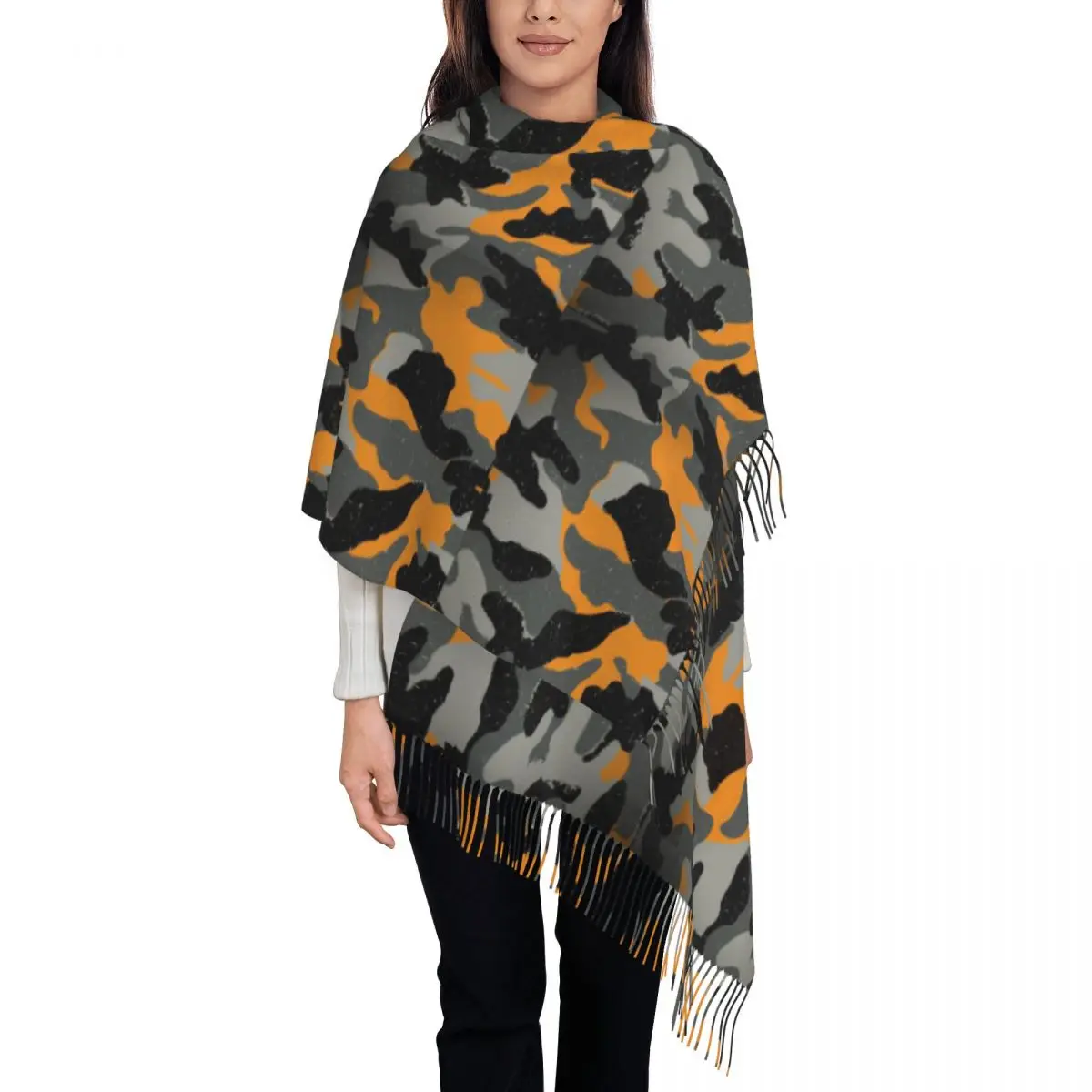 Tiger Stripe Camouflage Black Camouflage Military Camo Tassel Scarf Women Soft Shawl Wrap Female Winter Fall Scarves