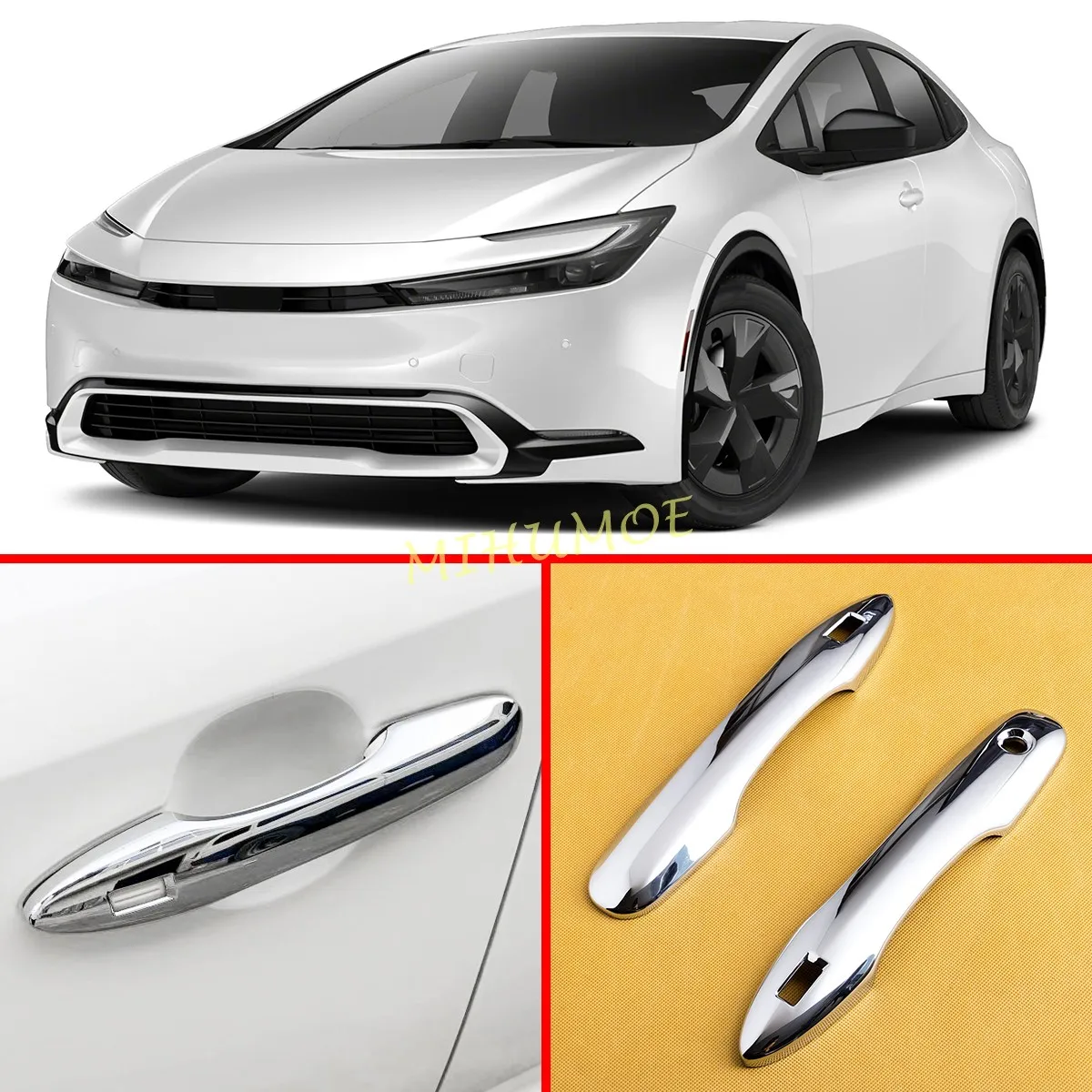 For 2023-2025 Toyota Prius / Prius Prime Car Front Door Handle Cover Sticker Trim Glossy Chrome 2Pcs