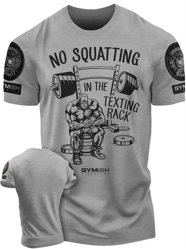 New Men's T-shirt Street Sports Gym Tough Guy Squat Printed T-shirt Daily Casual Short Sleeve T-shirt Men's Gray T-shirt