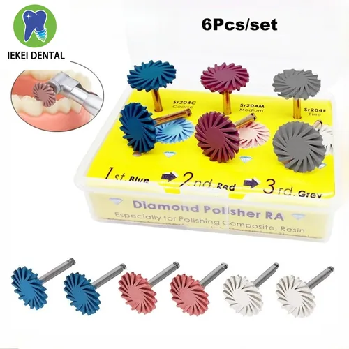 Imagen 1 del producto Discos de pulido de resina compuesta Dental, pulidor de goma, rueda RA, cepillo flexible en espiral, sistema de pulido de diamante, 6 uds./1 paquete