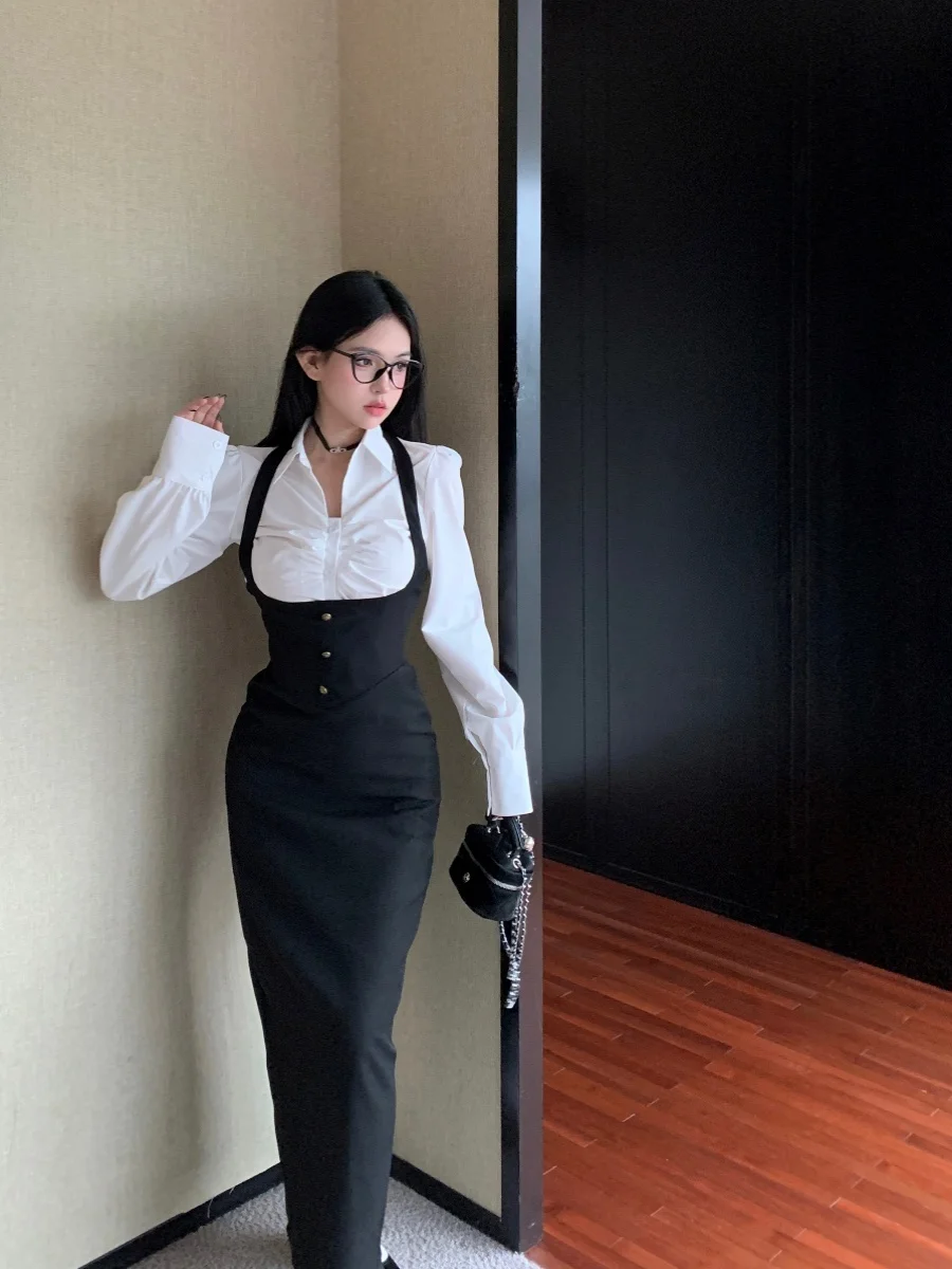 

Sweet And Spicy Sle College Girl Outfit Long Sve White Irt And Skirt Set Женский модный костюм-двойка Осенняя коллекция