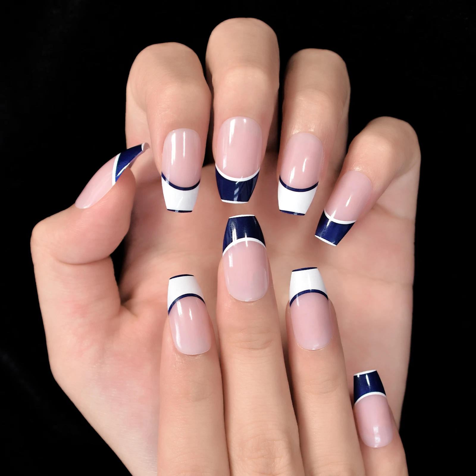 Unhas brilhantes grossas frança bule branco topo unhas falsas com abas curto caixão manicure atacado imprensa em unhas unhas falsas