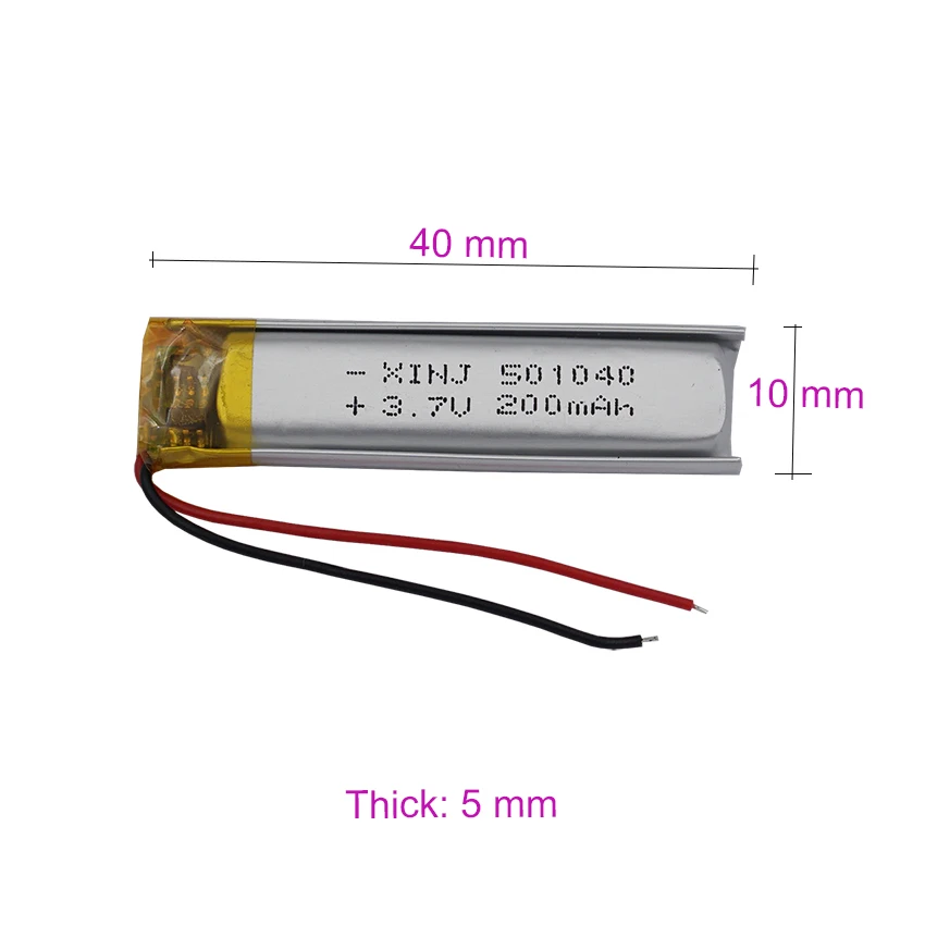 2pcs 3.7V 200mAh 0.74Wh Li-Polymer Li Battery 501040 Li-ion For Music Player GPS Recording Pen Car Camera Bluetooth Speaker