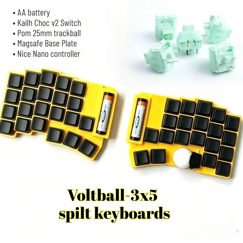 3x5 Voltbal Split Keyboard AA Battery 25mm Trackball Wireless Hotswap Mechanical Keyboard Low Profile Kailh ChocV2 Game Teclado