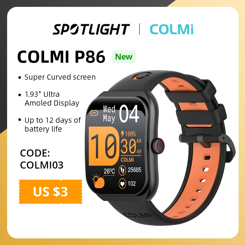 COLMI P86 1.93" AMOLED Smartwatch Men Health Manager Bluetooth Call IP68 Waterproof Smart Watch Women For Xiaomi iOS Phone