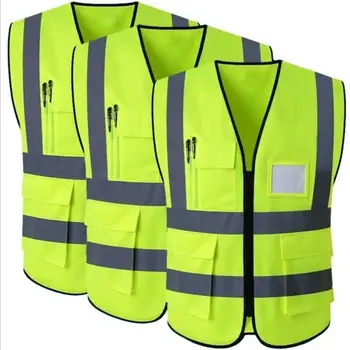 Hi Vis 가시성 조끼, 포켓 ID 조끼, 반사 안전