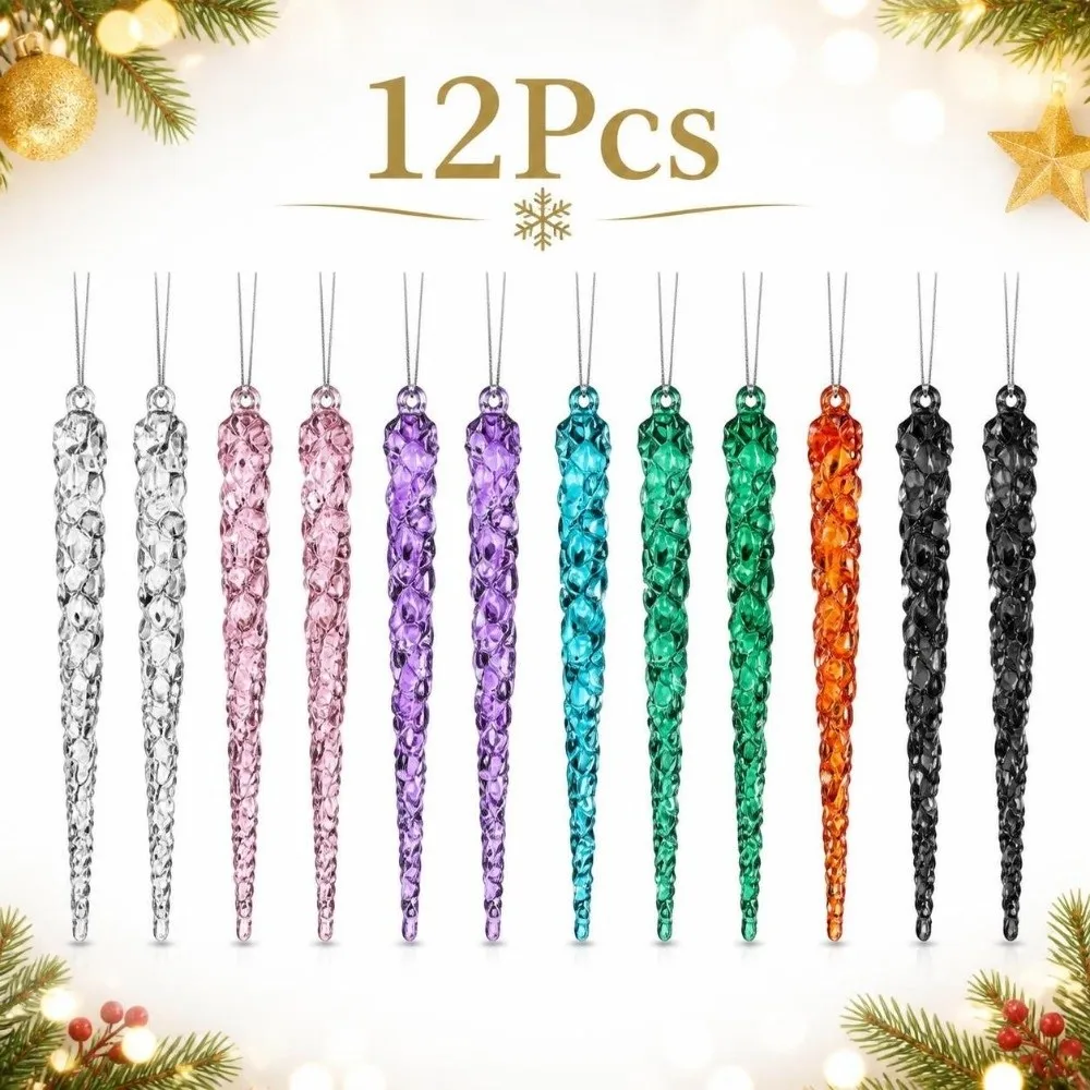 12Pcs Transparent Christmas Icicle Ornaments Crystal Clear Acrylic Transparent Ice Floe Pendant Ice Column Twisted Icicle