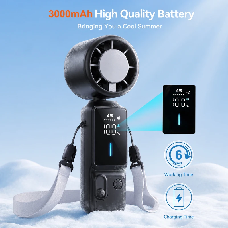 Portable Handheld Turbo Fan 3000mAh 100 Speed with Ice Compress Strong Airflow Mini Personal Fan Home Outdoor Use Gift