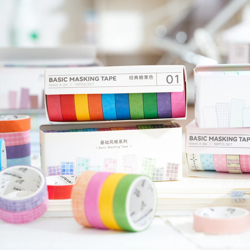 10 Rolls Candy Pastel Washi Tape Pack, Aesthetic Collage Stationery for Handcraft Scrapbook Ornament