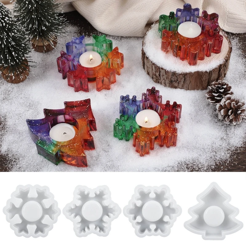 1/4Piece Tealight Holder Epoxy Resin Mould Snowflake Holder Silicone Mold Drop shipping