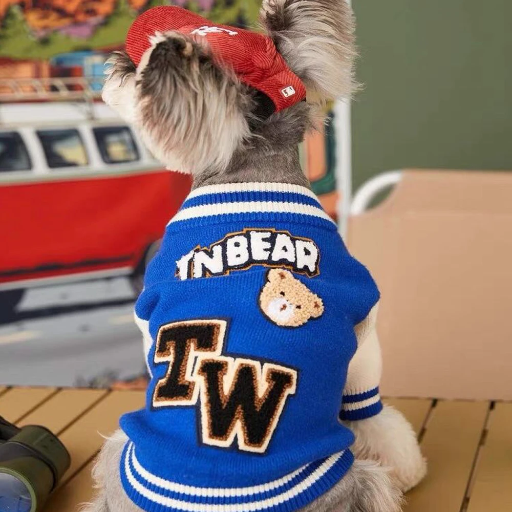 Autumn Winter Pet Baseball Jerseys Dog Clothes Fleece Warm Baseball Shirt Dog Puppy Sweatshirt Small And Medium-Sized Dog Jacket