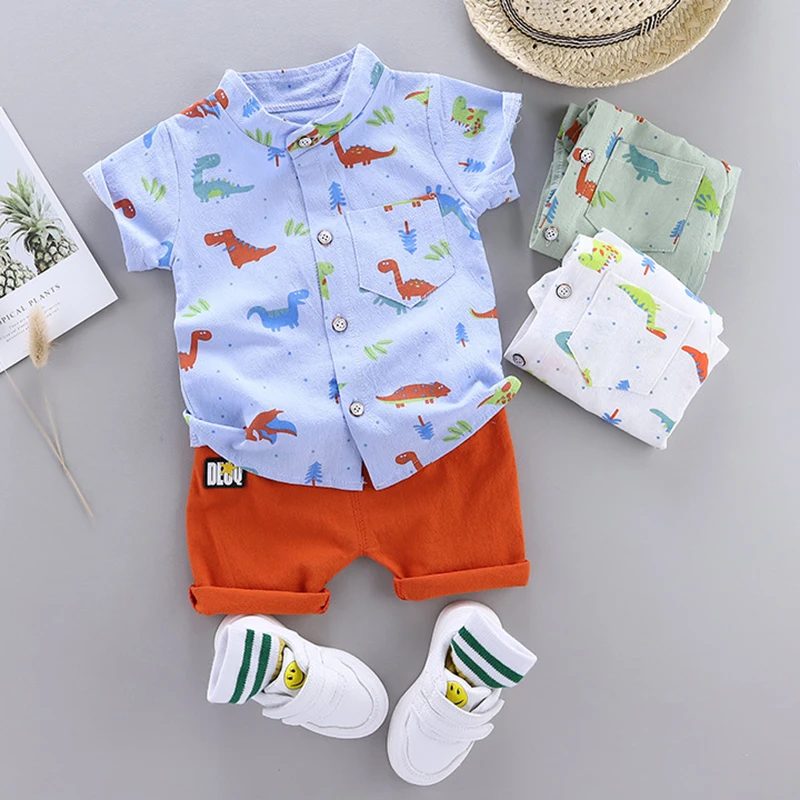 

New Summer Cartoon Dinosaur Boys Clothing Set Full Print Pattern T-shirt + Pants 2Pcs Suit For Kids Casual Children Outfit