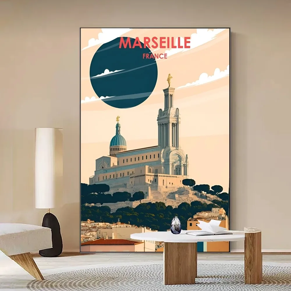 France Holiday Travel City Picture 80s Classic Vintage Posters Whitepaper Prints Posters Artwork Kawaii Room Decor