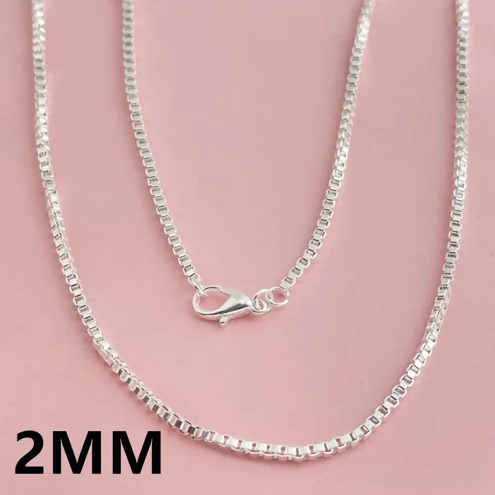 925 Sterling Silver Delicate 2mm Box Necklace for Women Fashion Wedding Engagement Jewelry Gift