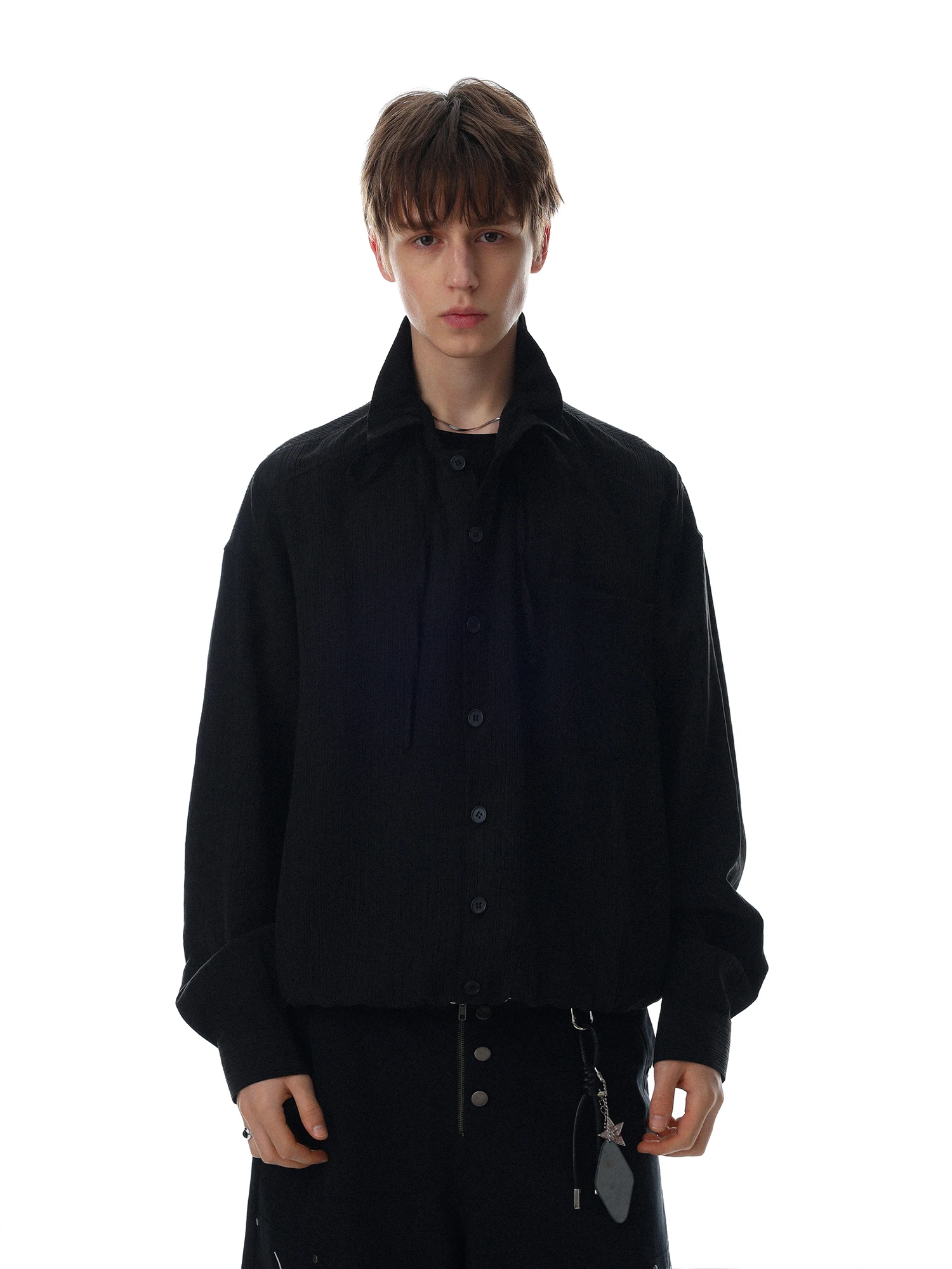 American Retro Textured Long Sleeve Men's Casual Loose Shirt Stand Collar Coat High-End Feeling Comfortable Breathable Spring...