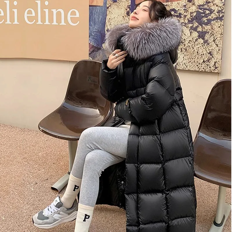 Overcoat Silver Fox Fur Collar Women Down Jacket 2023 New Winter Warm Hooded Elegant High Quality  Fashion Women Down Jacket Y25