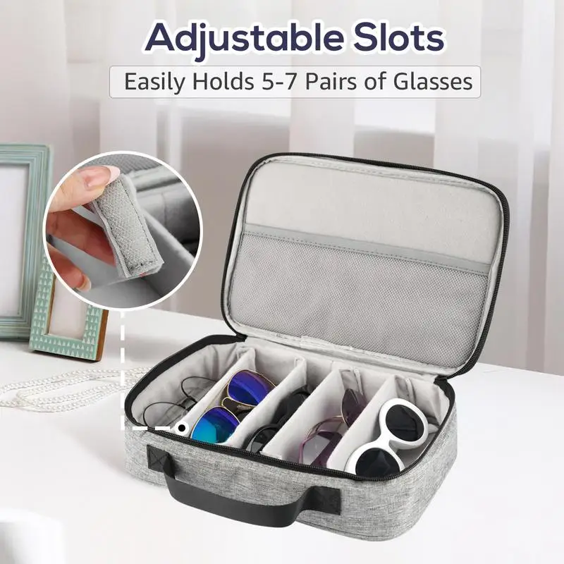 Sunglasses storage box, adjustable slot sunglasses box, glasses box for home travel to store multiple pairs of glasses