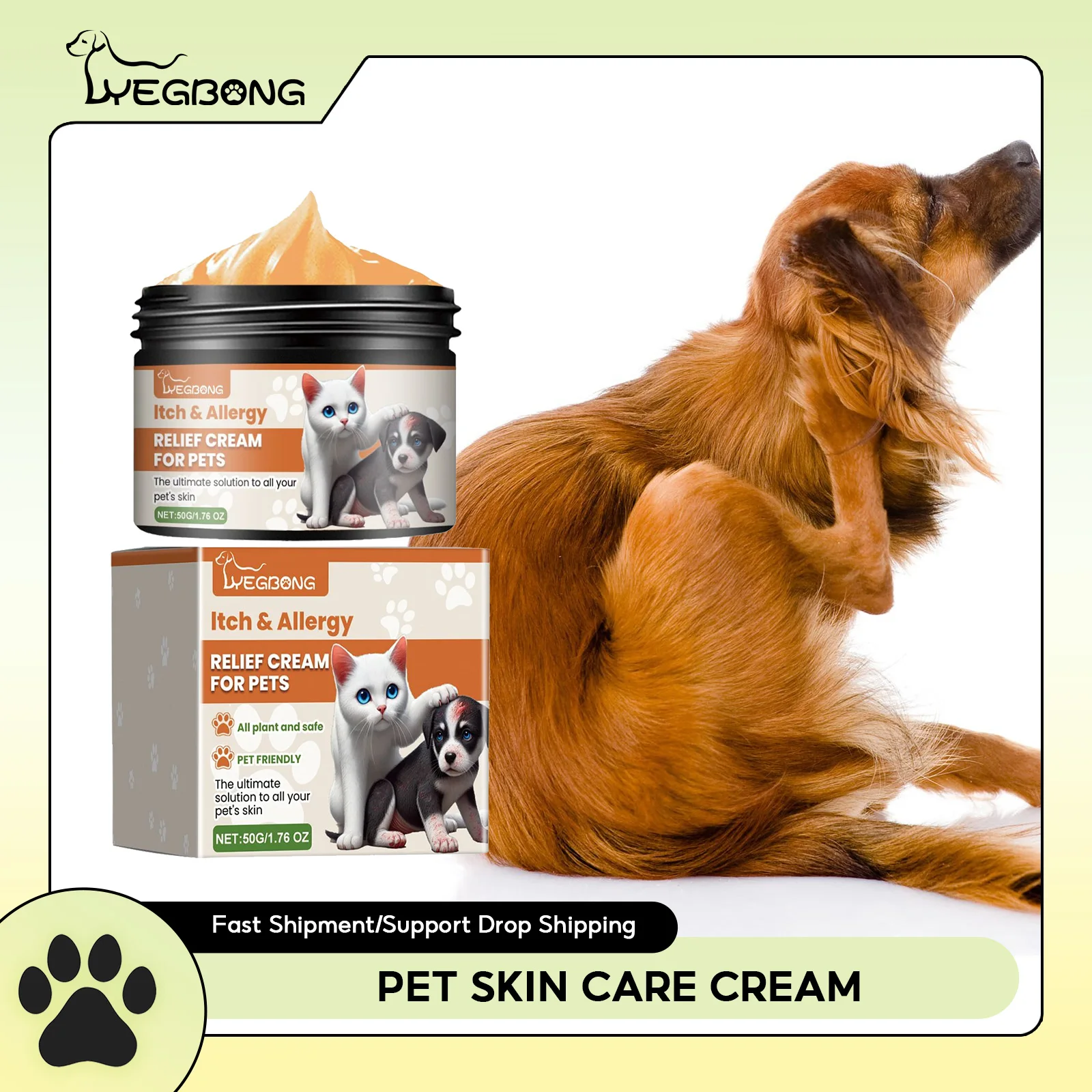 Yegbong Pet Skin Care Cream Gentle Itching Relief Wart Remover Improve Ringworm Skin Treatment Catnip Hair Healthy Pets Cream