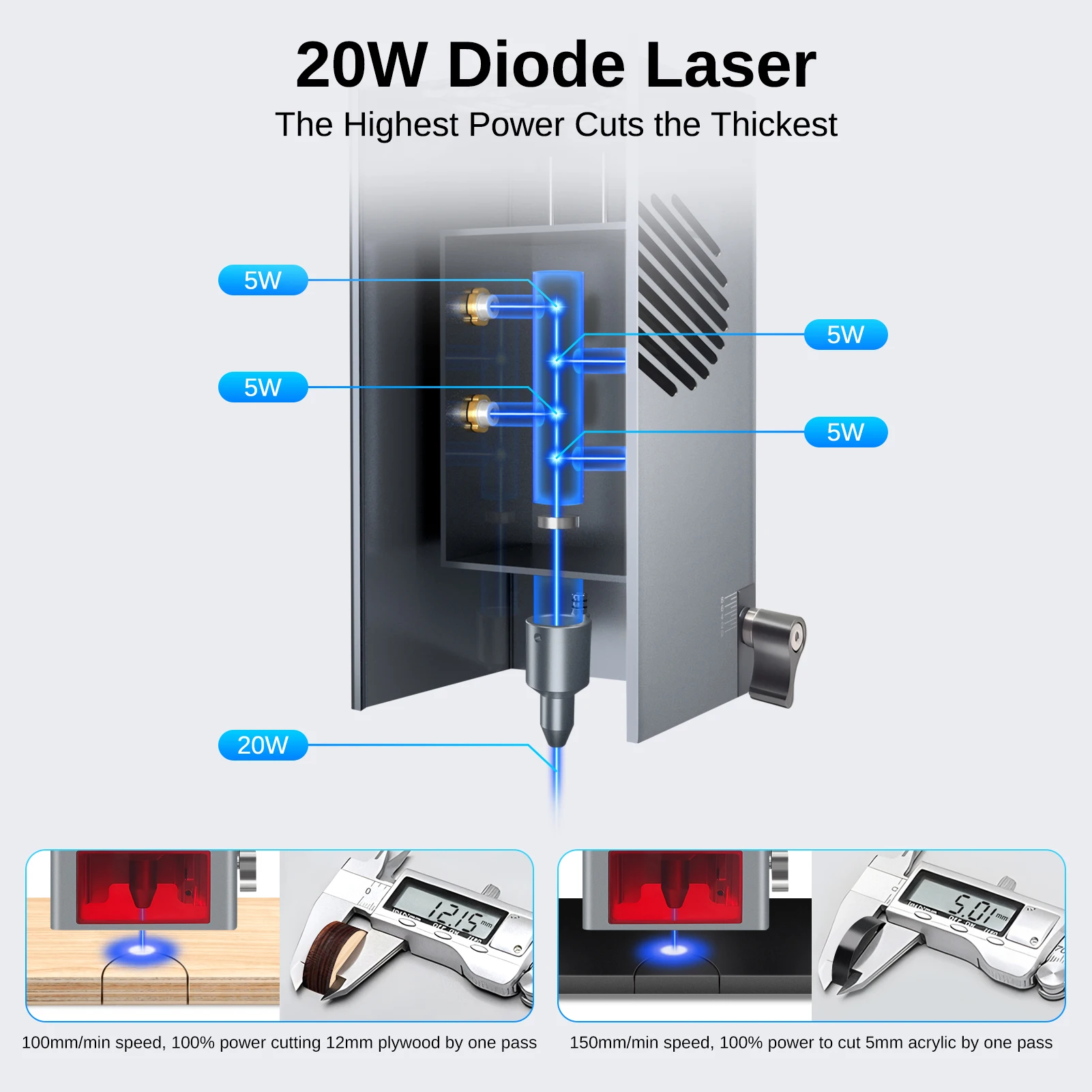 LASER TREE 20W Optical Power Laser Head with Air Assist Laser Kit CNC TTL Module for Laser Cutting Engraving Machine Tools