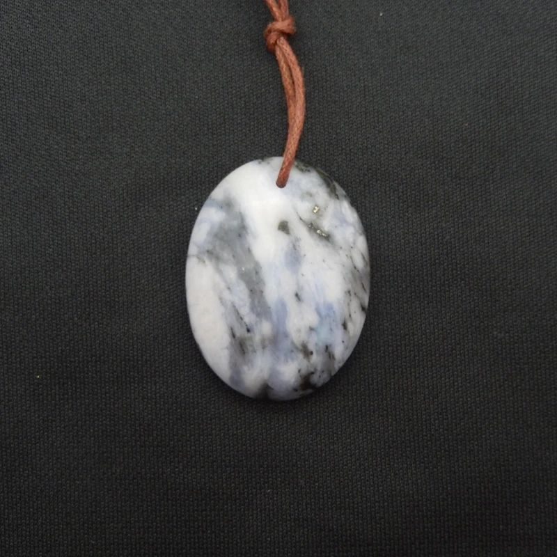 

Natural Opal Oval Pendant, Organic Patterns, Veined Gemstone, Handmade Jewelry, Artisanal Crafts, Blue-Grey 40x31x10mm-16.7g