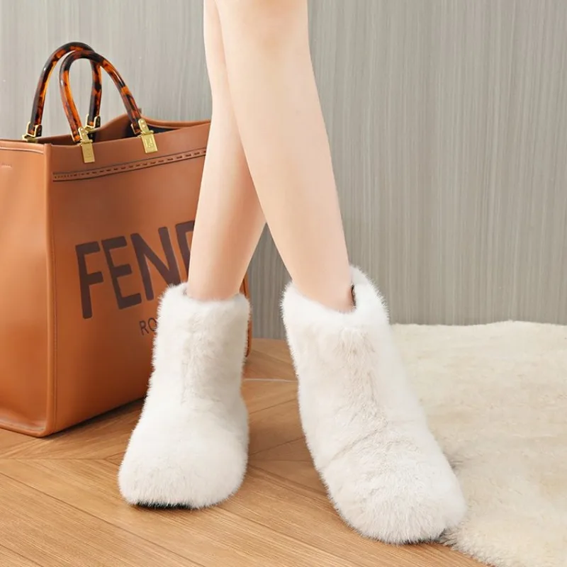 

New Fashion Fox Fur Woman Snow Boots Rainbow Multicolor Lady Winter Boots Warm Boots Women Boots Shoes Bottes De Neige Femmes