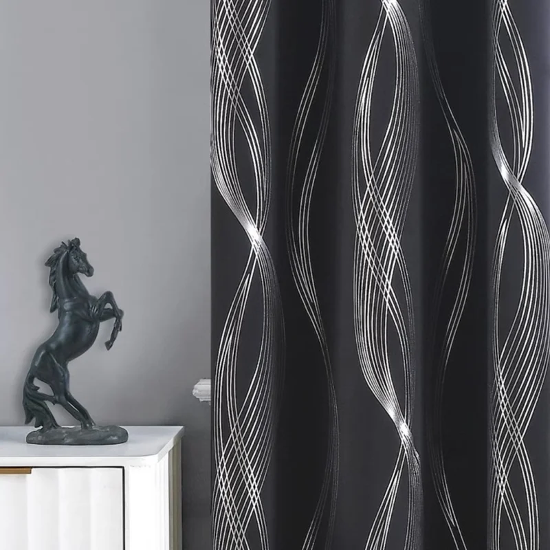 

Silver Wave Pattern Blackout Curtains High Shading Noise Reducing Grommet Hook for Bedroom Living Room Dining Room Decoration