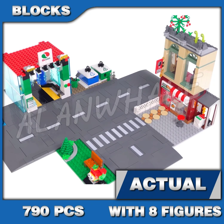 

790pcs City Town Center Pizza restaurant EV Charging Recycling Station Car Wash 70357 Building Block Toys Compatible With Model