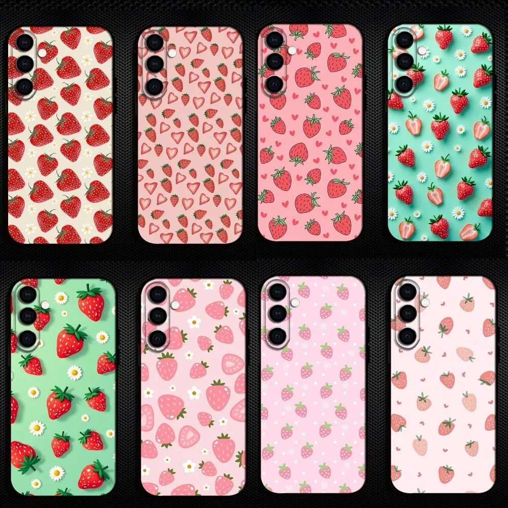 귀여운 딸기 디자인 소프트 블랙 전화 케이스 이미지