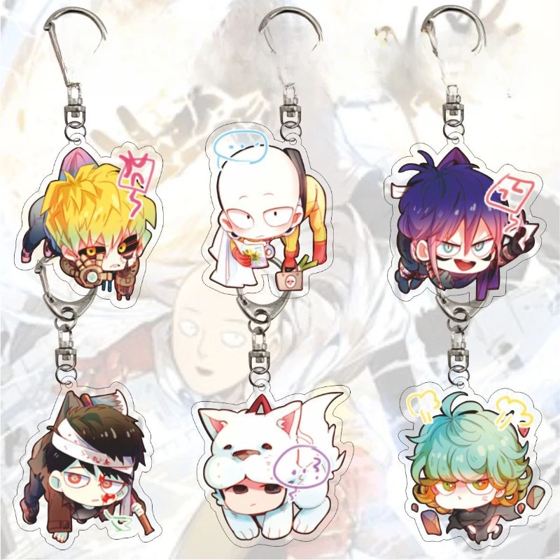 Saitama Genos Popular Anime Two-dimensional Peripheral Transparent Acrylic Keychain Backpack Pendant Comic Exhibition Gifts