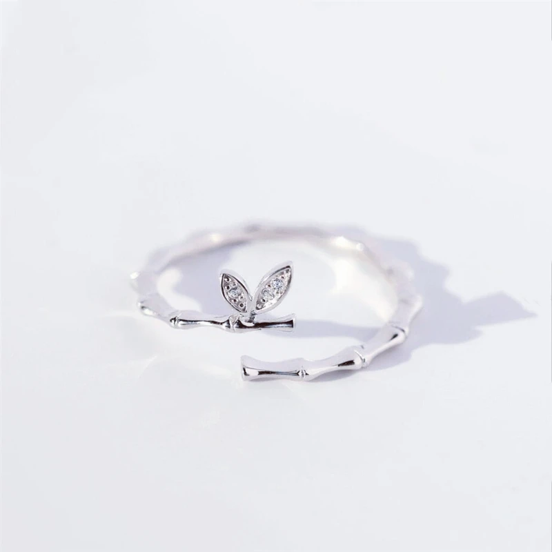 Sole Memory Fresh Literary Zircon Leaves Cool Sweet 925 Sterling Silver Resizable Opening Ring For Women Luxury Jewelry RI477
