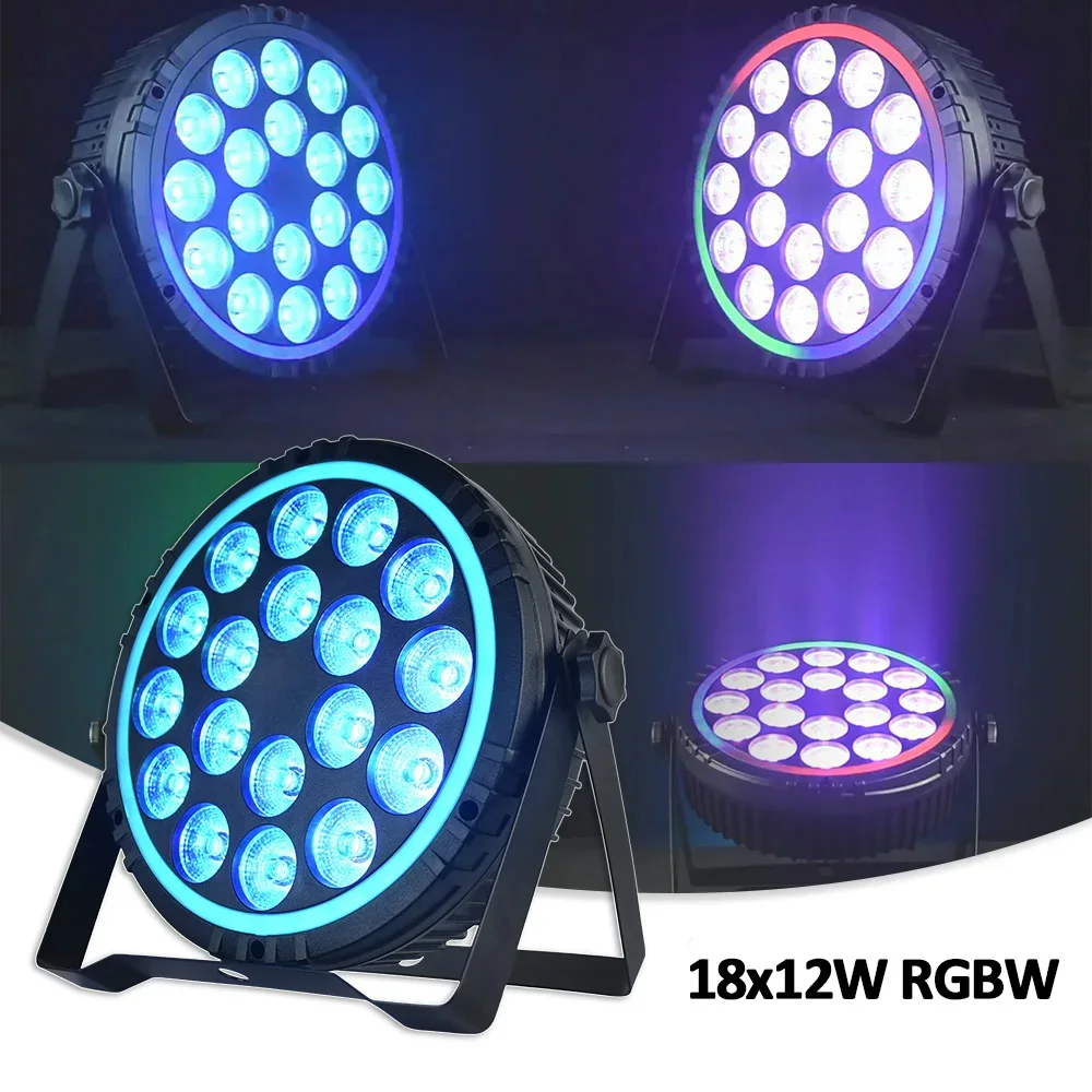 YUER LED Par Flat Floor Wall Wash Effect 18x12W RGBW 4in1 With SMD Ring Flash Strobe Par Dj Disco DMX Background Home Party Lamp