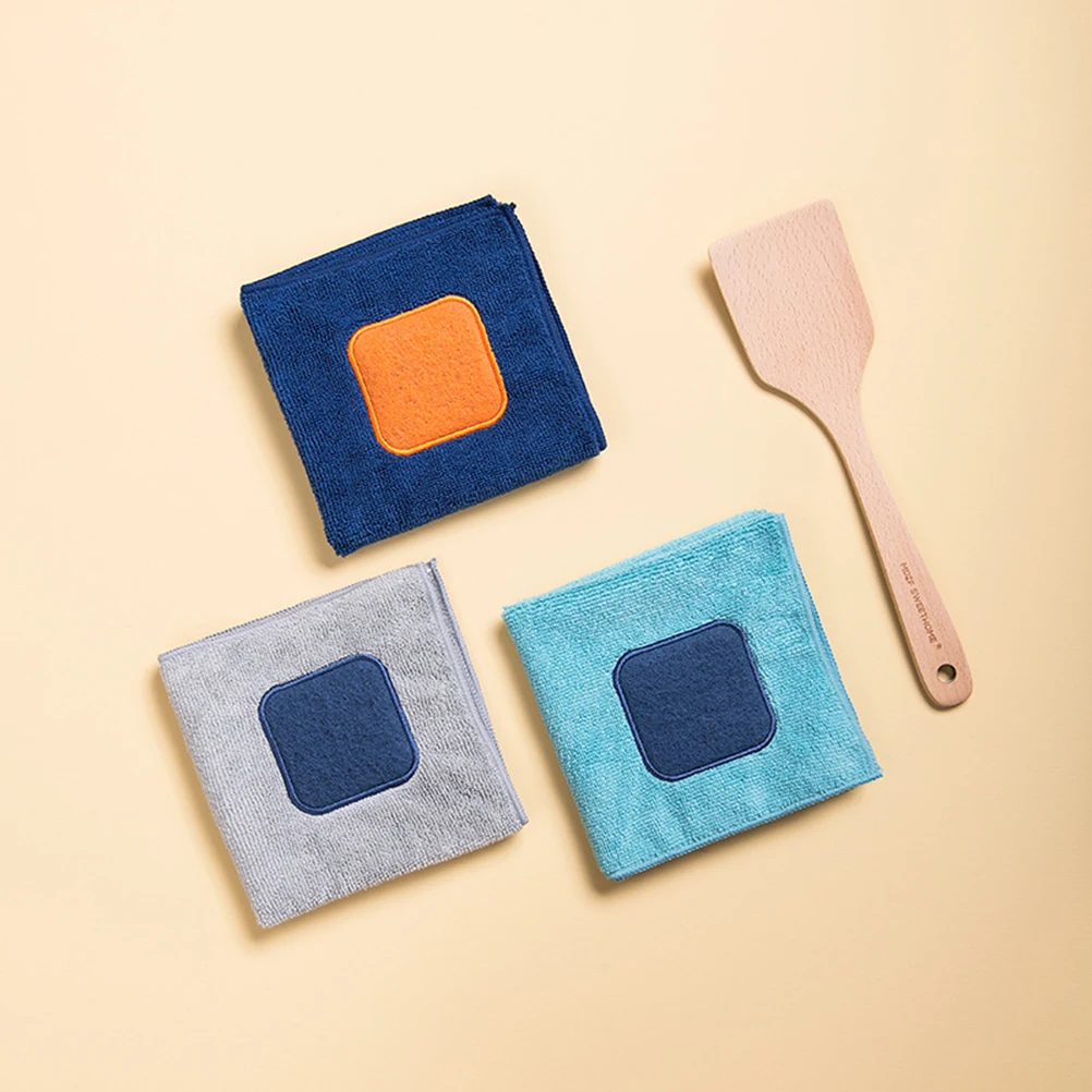

3pcs Super Absorbent Fiber Cleaning Towel Dish Wash Cloth Kitchen Glass Furniture Hangable Durable Strong Water Absorption