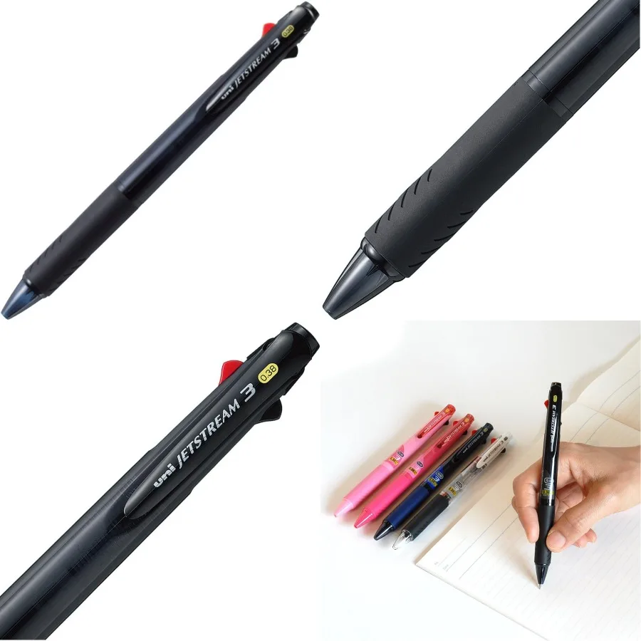 

Uni Ballpoint Pen Jetstream 3 Color Black Red Blue Ink 0.38mm Transparent Black for Precise Writing and Smooth Flow in Office S