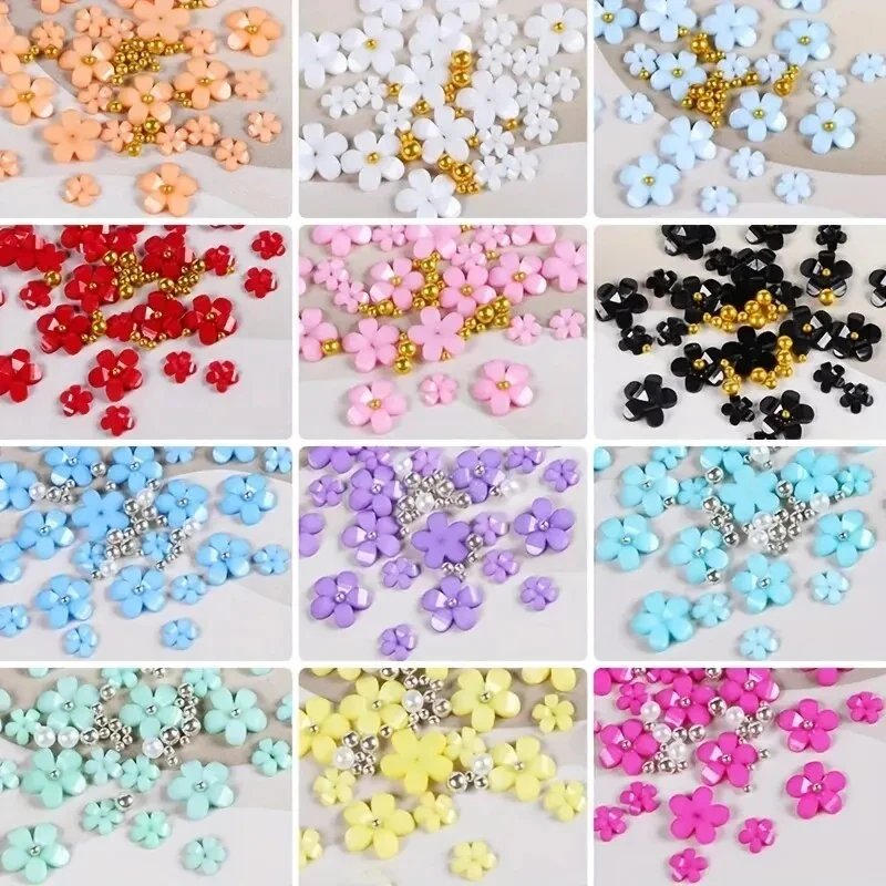 12 Colors 3D Flower Nail Charms with Preals and Caviar Beads DIY Nail Art Design for Women and Girls