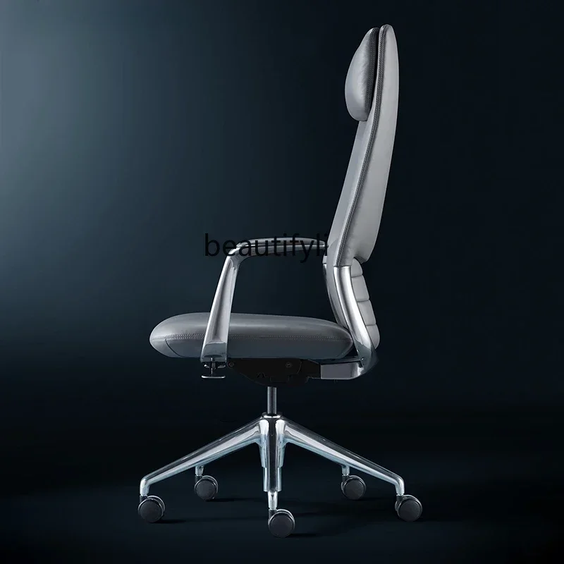 CItalian minimalist leather boss office study computer chair ergonomics president swivel chair can lie down furniture