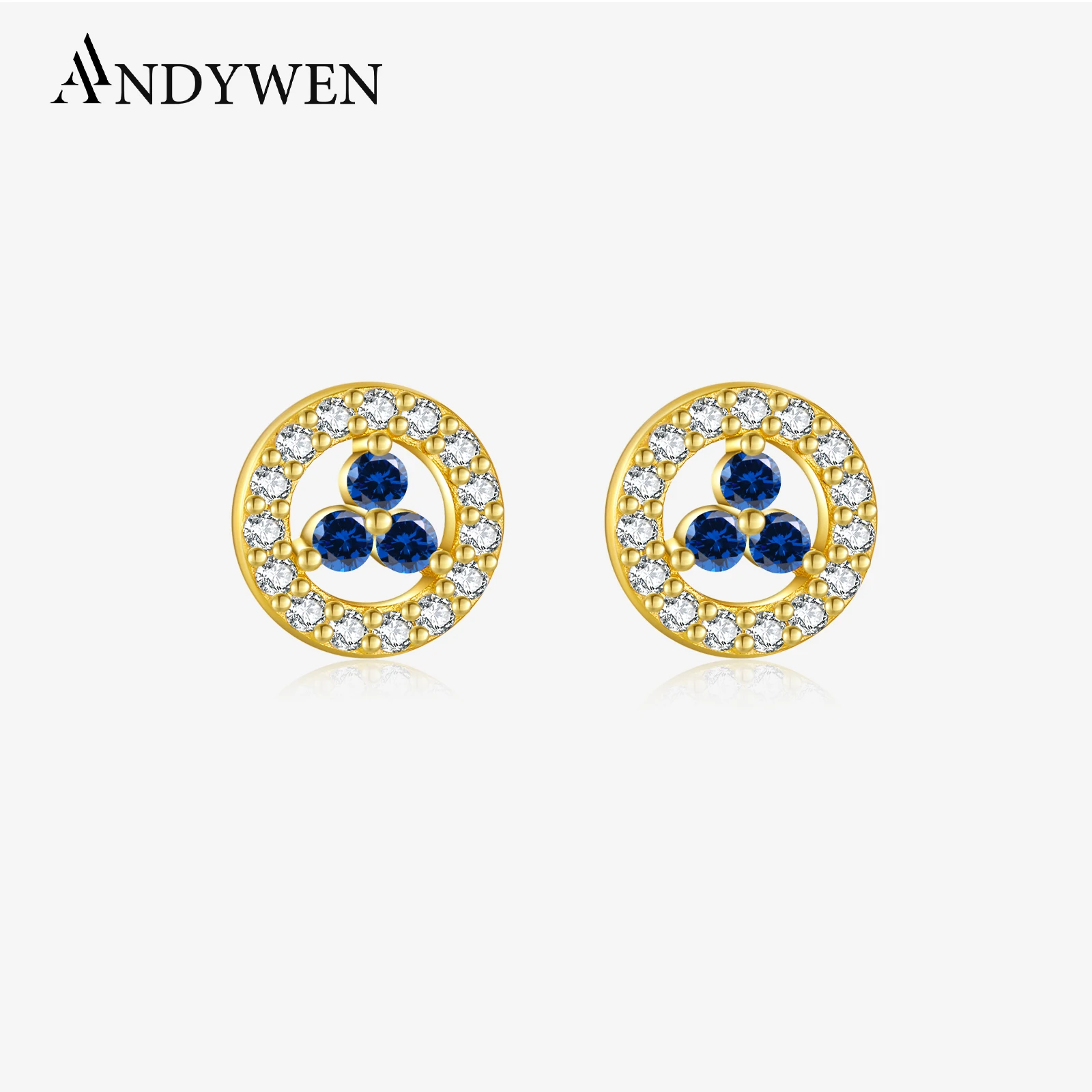 ANDYWEN Women 925 Sterling Silver Three Zircon Love Life Circle Stud Earring 2024 New Design Fine Birthday Gift Party Jewelry