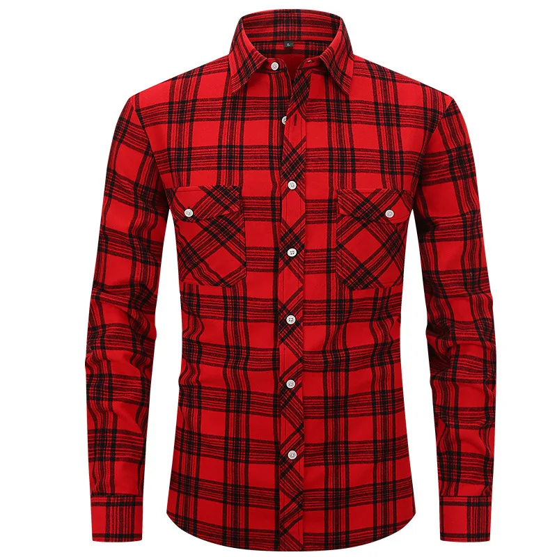 Classics Men's Plaid Shirts Ovesized Brushed Flannel Shirt Spring Autumn Streetwear Casual Shirts Men Clothing A3FM501