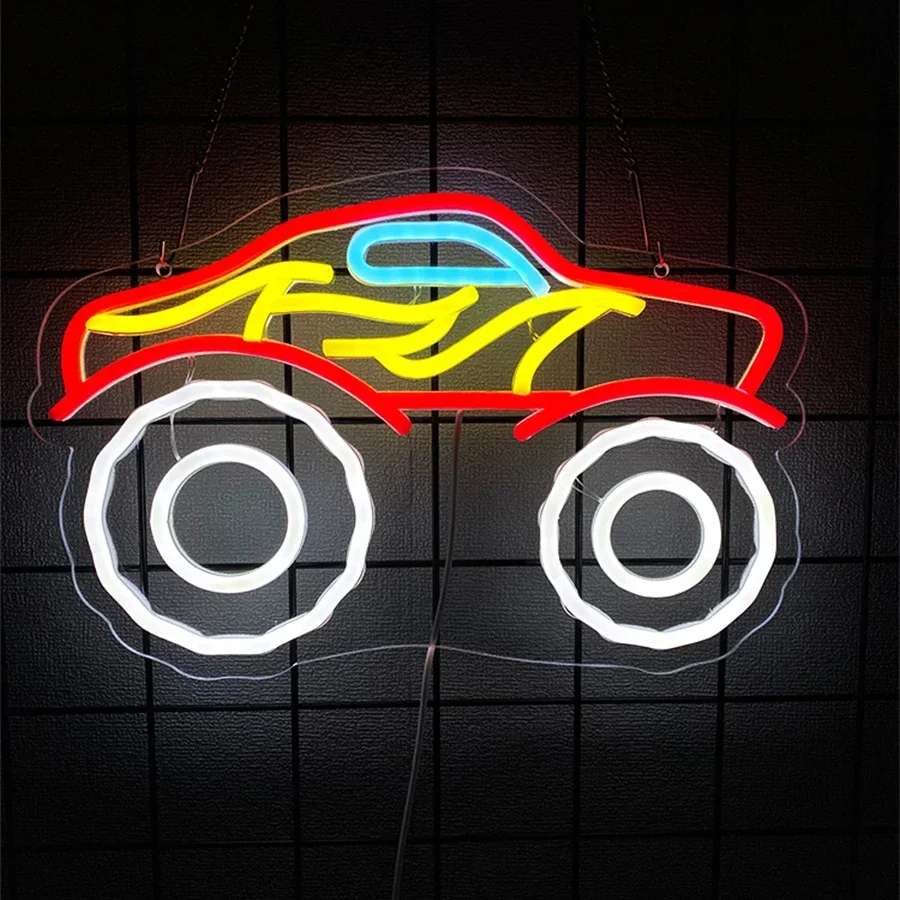 LED Sign for Boys Room Wall Art Birthday holiday Gifts Monster Truck Neon Sign Truck LED Neon Light for Wall Decor