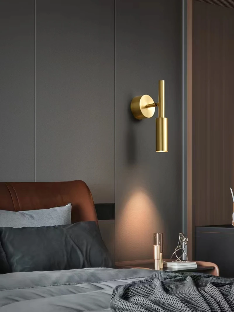 2023 New Copper Brass Gold Black Good Quality Simple Reading Wall Light LED Hotel Apartment Home Warm Wall Lamps