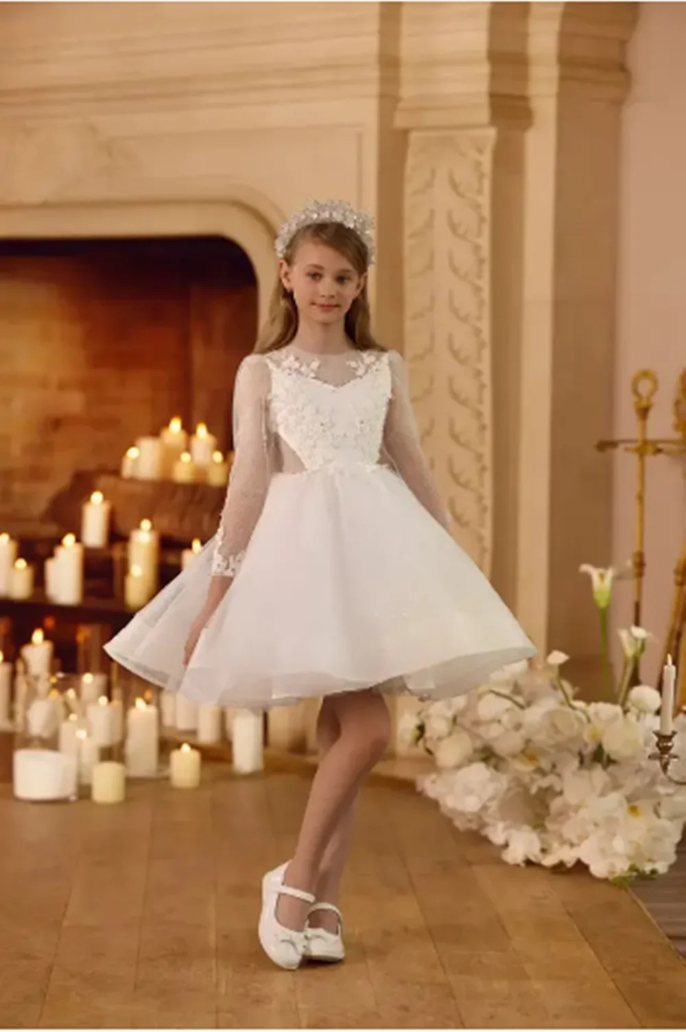 カスタマイズされたエレガントなフラワーガールドレス結婚式用グリッターチュールふくらんアップリケ子供の誕生日パーティープロムフォーマルな機会のガウン