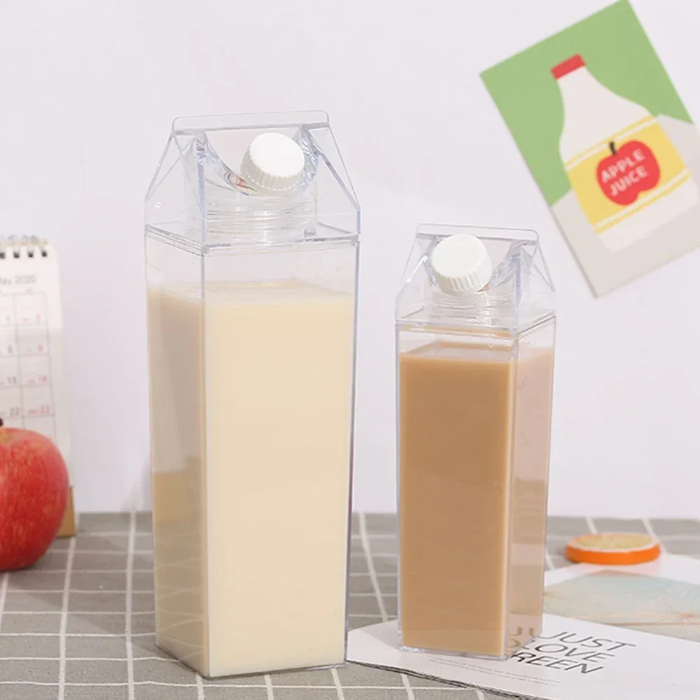 1PCS Random Colorful Transparent Milk Carton Kitchen Water Bottle Portable Box for Milk Juices Water 500ml/1000ml