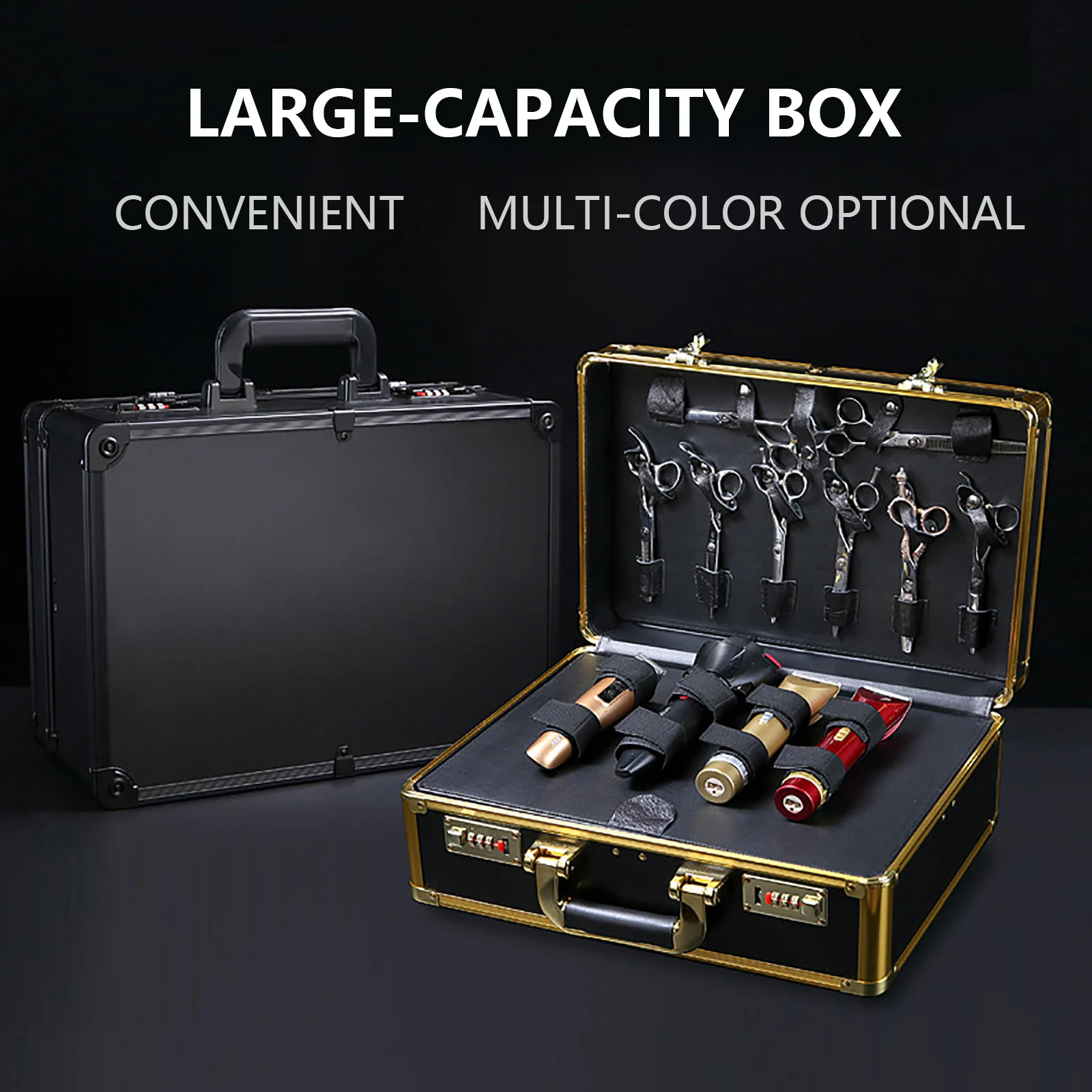 

Professional Gold Black Aluminum Suitcase Barber Tool Salon Hairdressing Accessories Atorage Case Carrying Travel Box