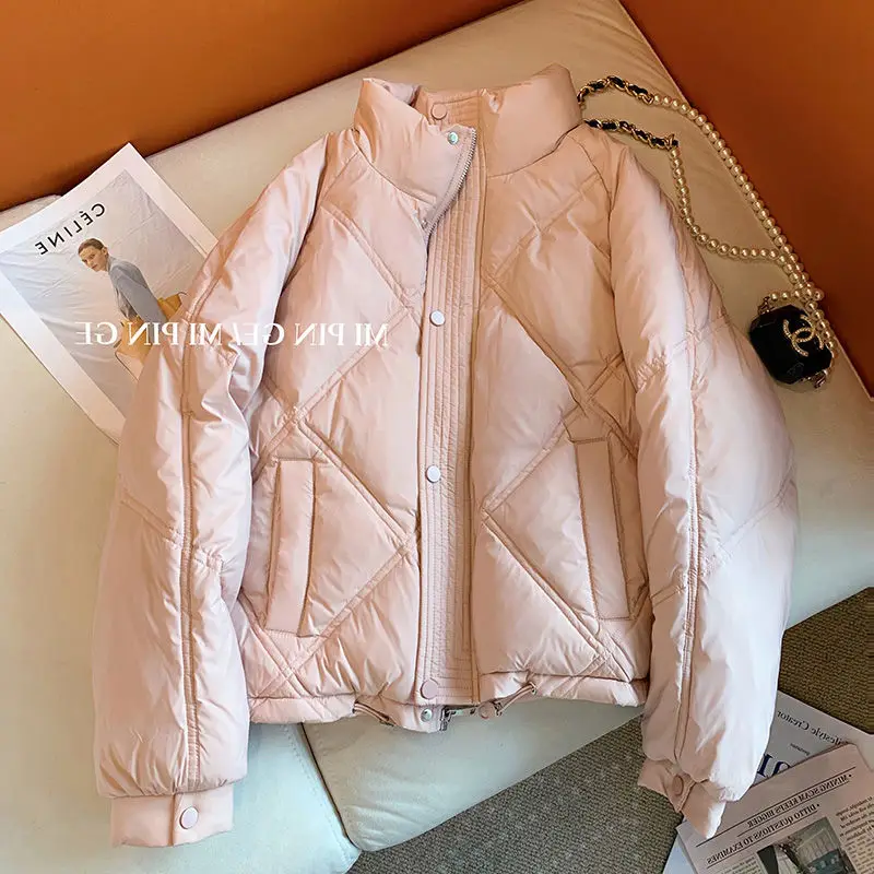 

2024 Winter New Sweet Pink Lingge Cotton Coat Women's Korean Gentle Style Age Reducing and Thickening Fashion E49